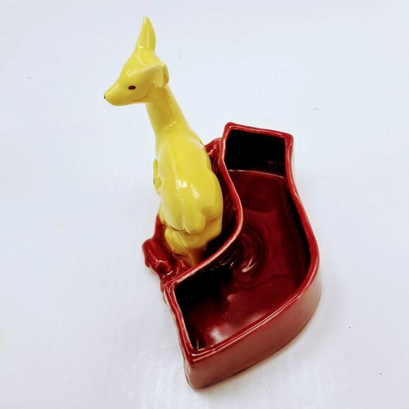 Vintage Shawnee Deer Planter 669, Doe & Fawn MCM Art Pottery, Yellow Burgundy - Picture 4 of 6